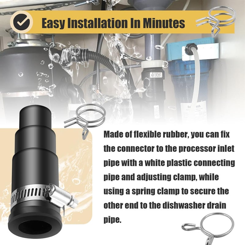 Iffitya 2 Set Dishwasher Connector Kit - Dishwasher Drain Hose Adapter with Inlet Connector, Hose Clamp, and Spring Clamps - Dishwasher Drain Connector Compatible with InSinkErator Garbage Disposals DWC-00 - Image 5